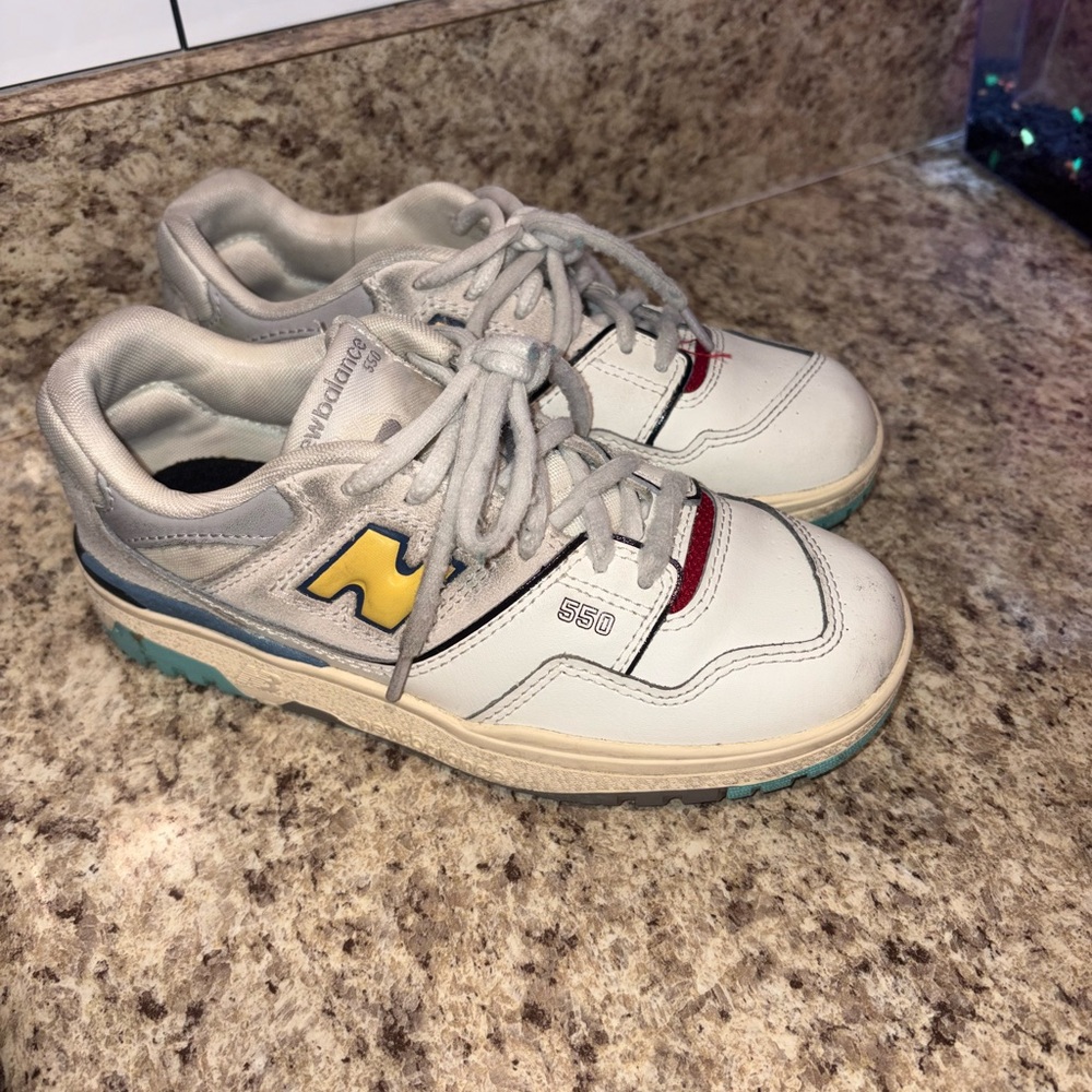 New Balance 550 Sneakers in Gray, Red, and Yellow